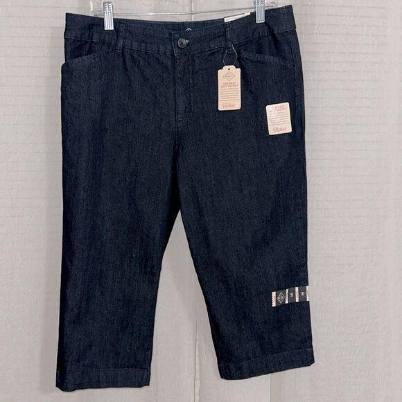 ST JOHN’S BAY 14 Dark Blue Rinse Capri Denim Secretly Slender Mid Rise Jeans - Picture 1 of 10